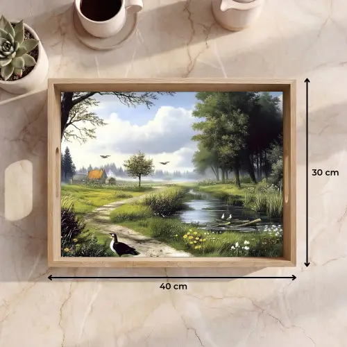 Zandpad - Groen landschap - Water Dienblad Rechthoek middel -USP_Formaat