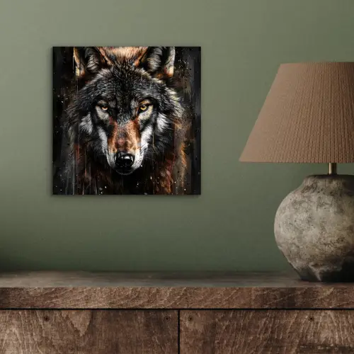 Dieren - Wolf - Portret - Zwart - Bruin aluminium wit klein -sfeer2