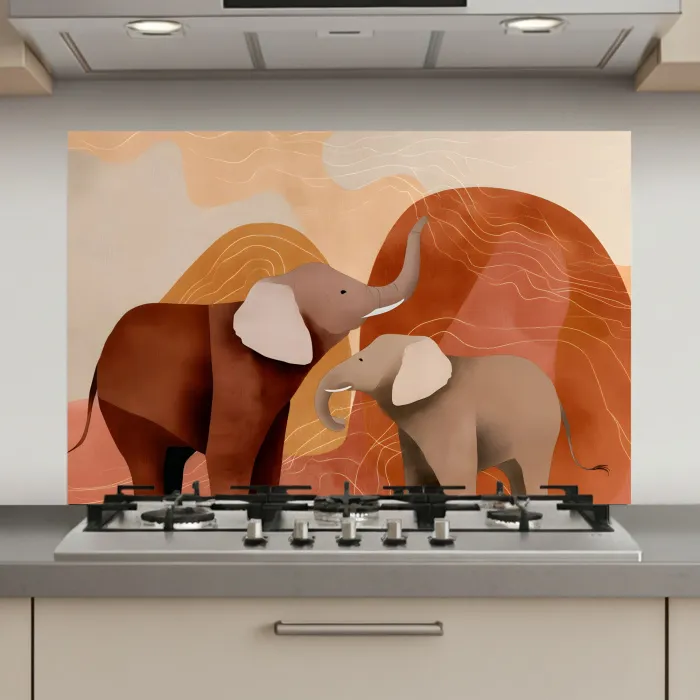 Olifanten - Oranje - Abstract keuken achterwand spatscherm klein -3d_website