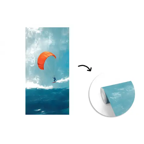 Kitesurfer - Oranje - Zee - Lucht fotobehang vinyl groot -3d
