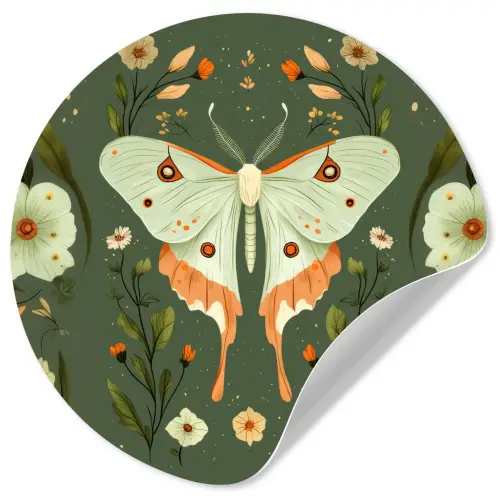 Bloemen - Bladeren - Olijfgroen - Vlinder Wandcirkel behangsticker klein -3d