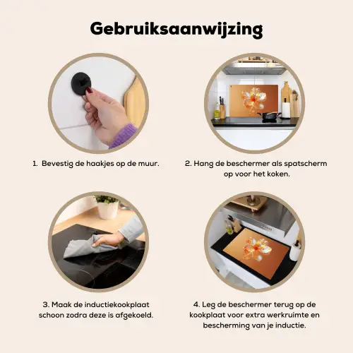 Glazen - Bloem - Oranje Inductie beschemer met haakjes klein -ky-gebruik-nl