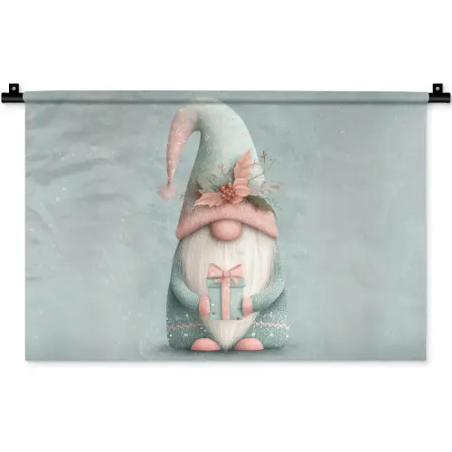 Kerstgnome - Cadeau - Groen Wandkleed katoen klein -zz3d