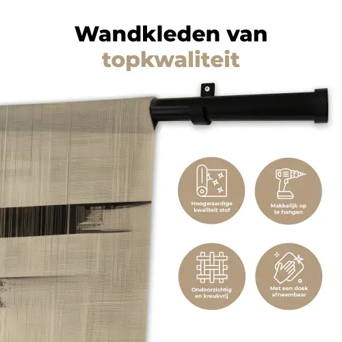 Gezicht - Bloemen - Zwart - Vrouw Wandkleed katoen klein -sfeer2