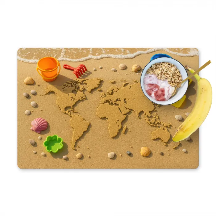 Wereldkaart - Zand - Kleurrijk - Zomer Placemat vinyl groot -zzzproduct_Kitchenyeah-website
