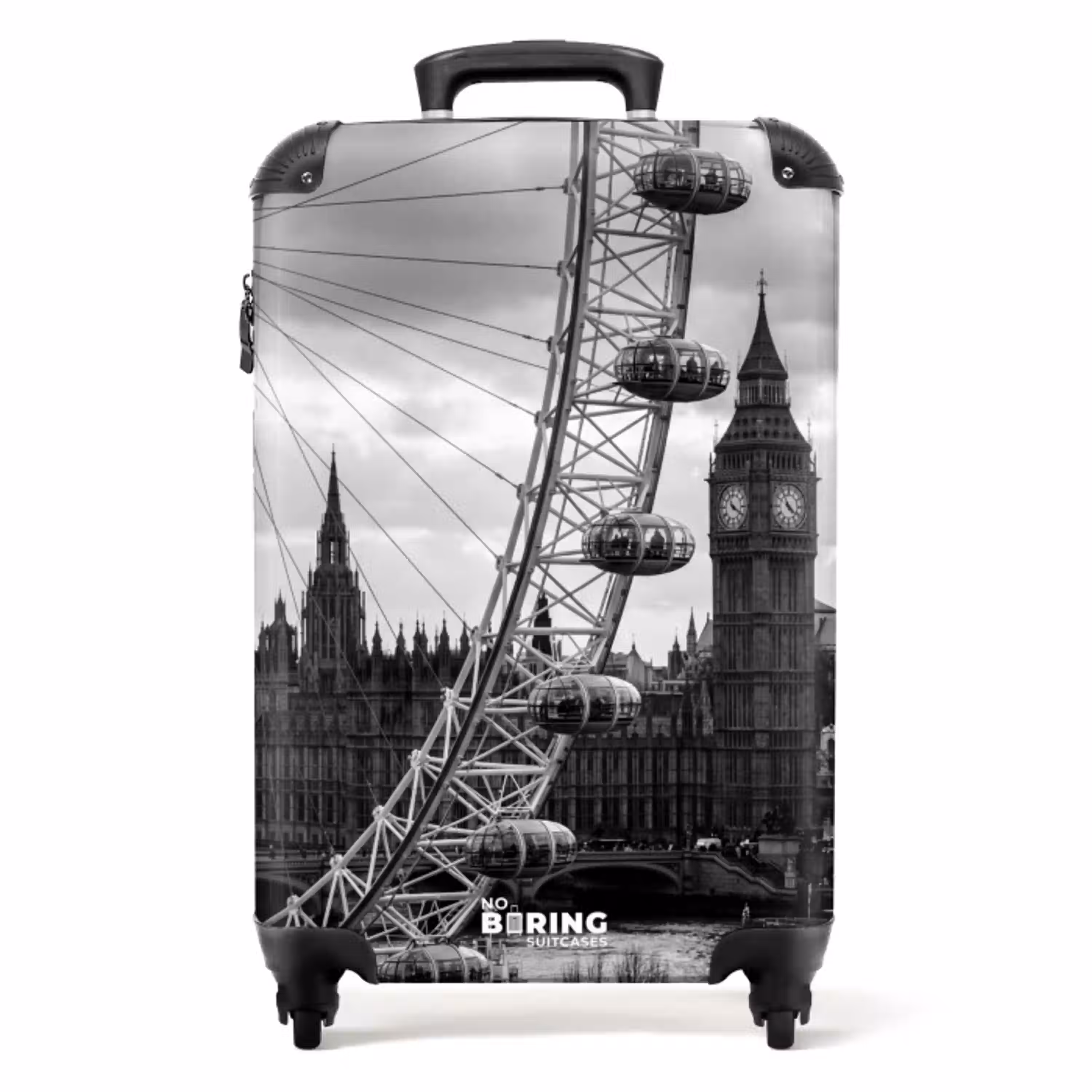 Reuzenrad - Klokkentoren - Architectuur - Zwart-wit - Stad NBS - Handbagage koffer - Volwassenen Unisex middel -productfoto_recht