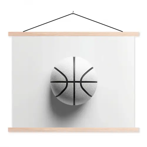 Basketbal - Wit - Schaduw - Lijnen textielposter latten blank klein -3d