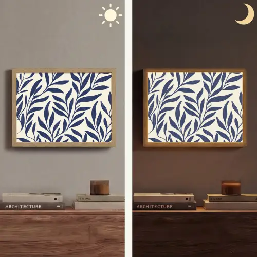 Bladeren - Klimop - Donkerblauw Light Box met batterij (Wandlamp) middel -sfeer3