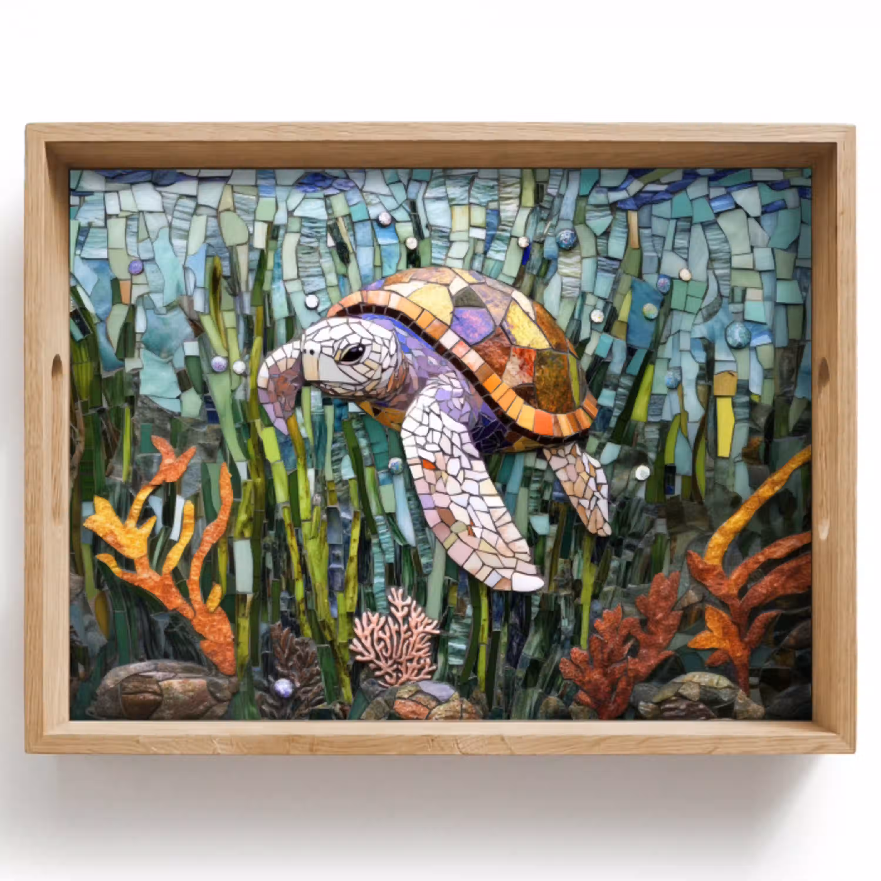Schildpad - Zeewier - Mozaïek Dienblad Rechthoek middel -z3d_shopping