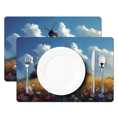 Windmolen - Heuvel - Bloemen - Kleurrijk Placemat vinyl groot -zzsfeer2_Kitchenyeah-website