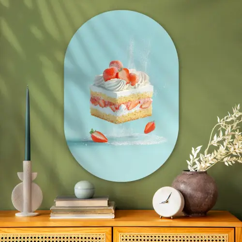 Slagroom - Taart - Blauw - Eten Wandcirkel Ovaal Glas middel -sfeer2