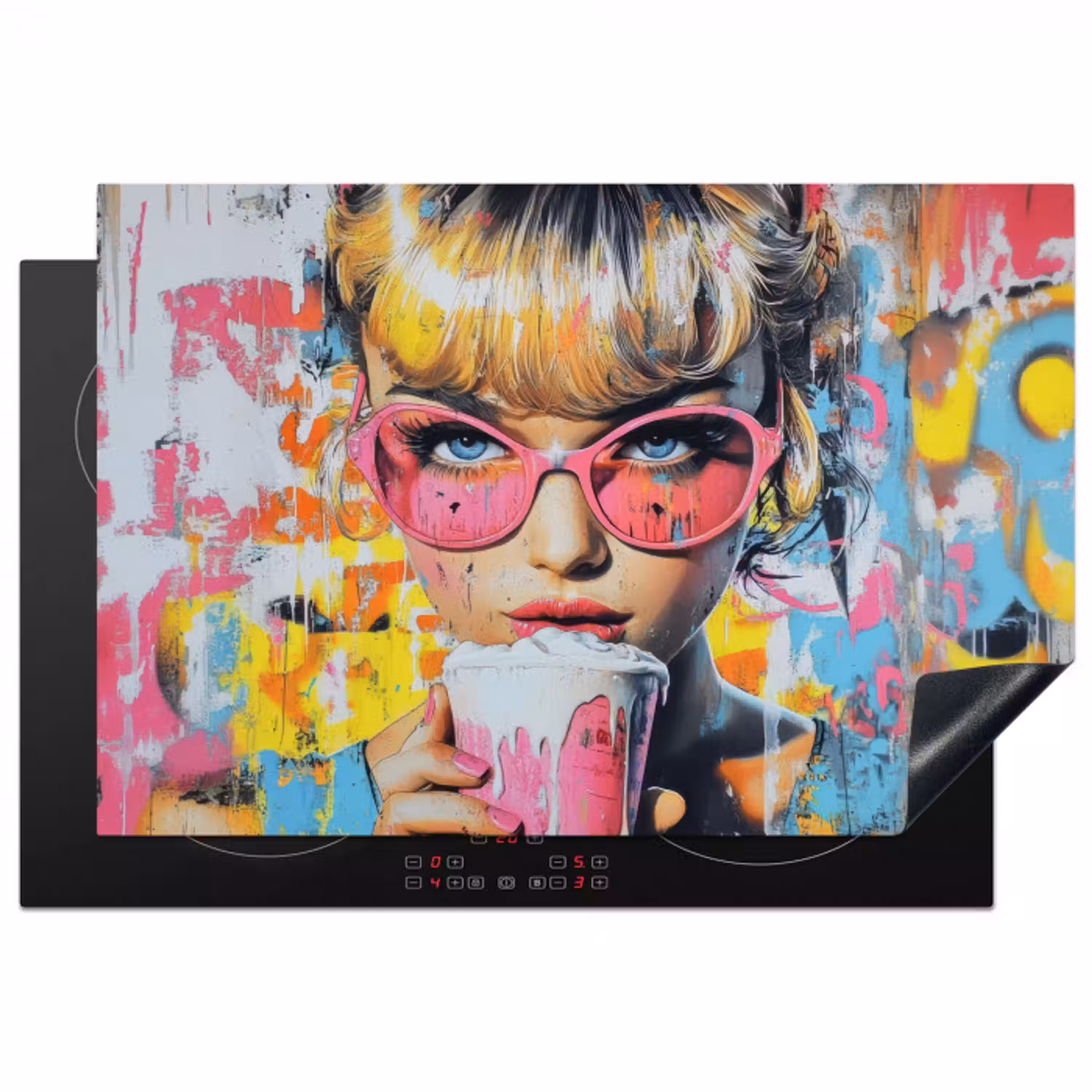 Expressief - Milkshake - Vrouw - Felle kleuren Inductie beschermer vinyl 3mm klein -3d