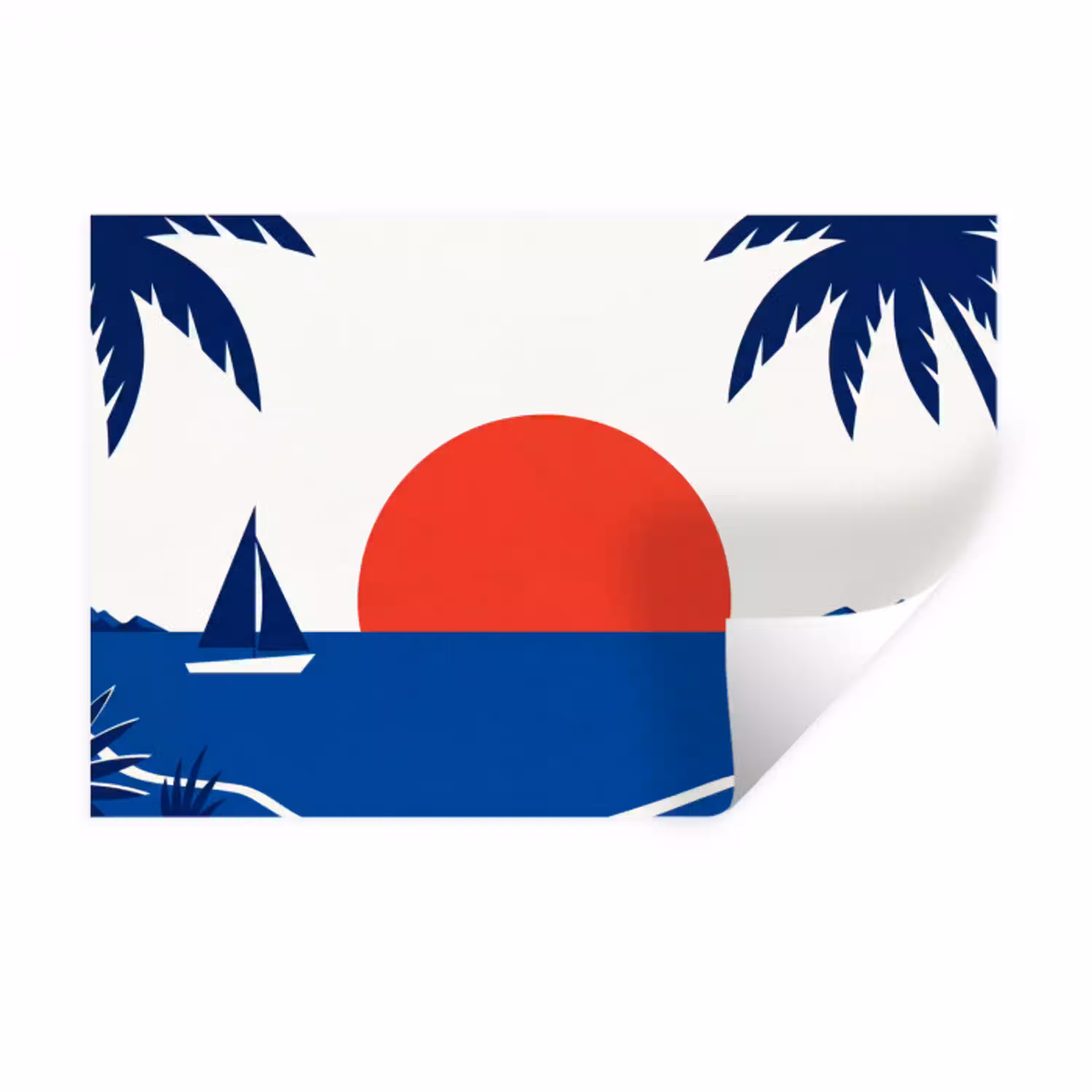 Zonsondergang - Zee - Palmboom - Tropisch - Modern Muursticker klein -3d
