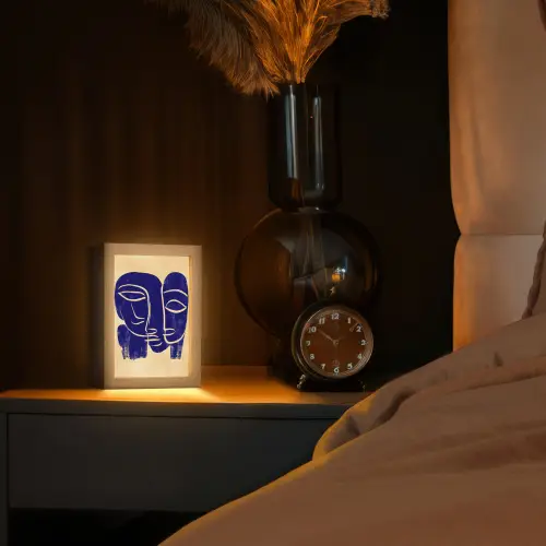 Okergeel - Blauw - Eenvoudige lijnen Light Box met kabel (Tafellamp) klein -sfeer1