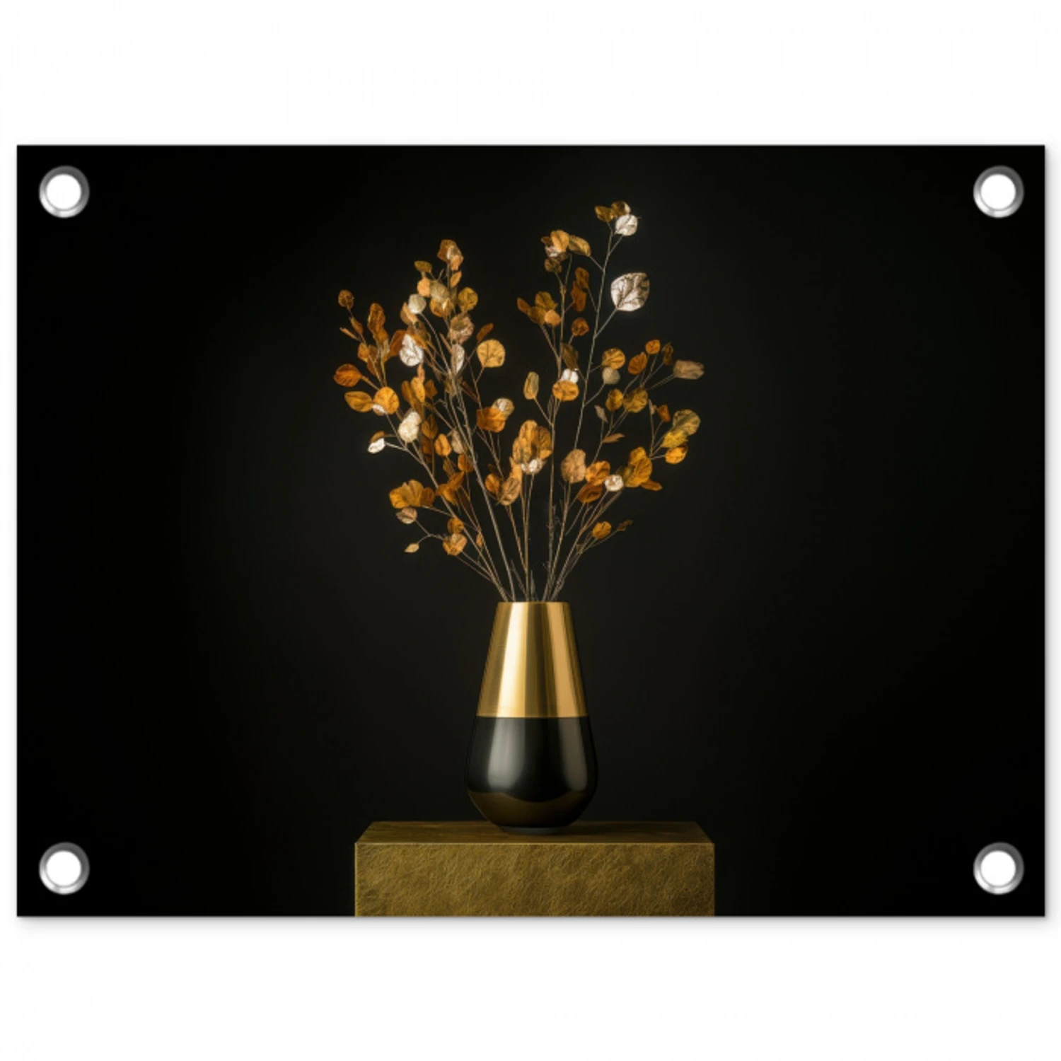 Goudbruine - Bladeren - Vaas - Herfstachtig tuinposter los doek klein -3d