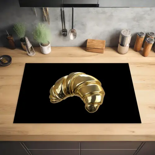 Croissant - Brood - Goud - Zwart Inductie beschermer vinyl 3mm klein -sfeer5