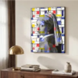 Mondriaan - Meisje met de parel - Collage Textielframe zwart klein -sfeer3