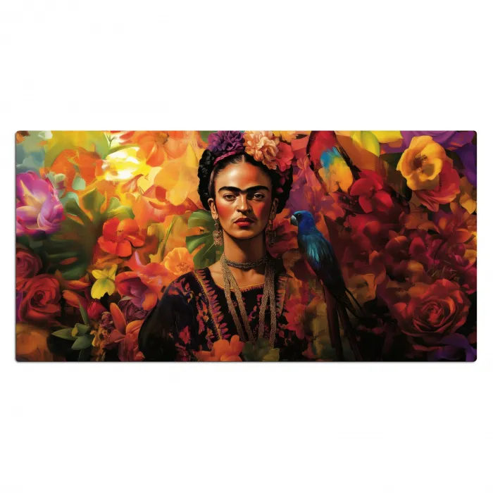 Vrouw - Bloemen - Papegaai - Schilderachtig Muismat XXL klein -3d_leeg