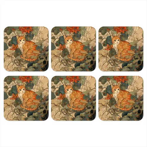 Kat - Sierlijk - Bloemen onderzetter kurk middel -3d