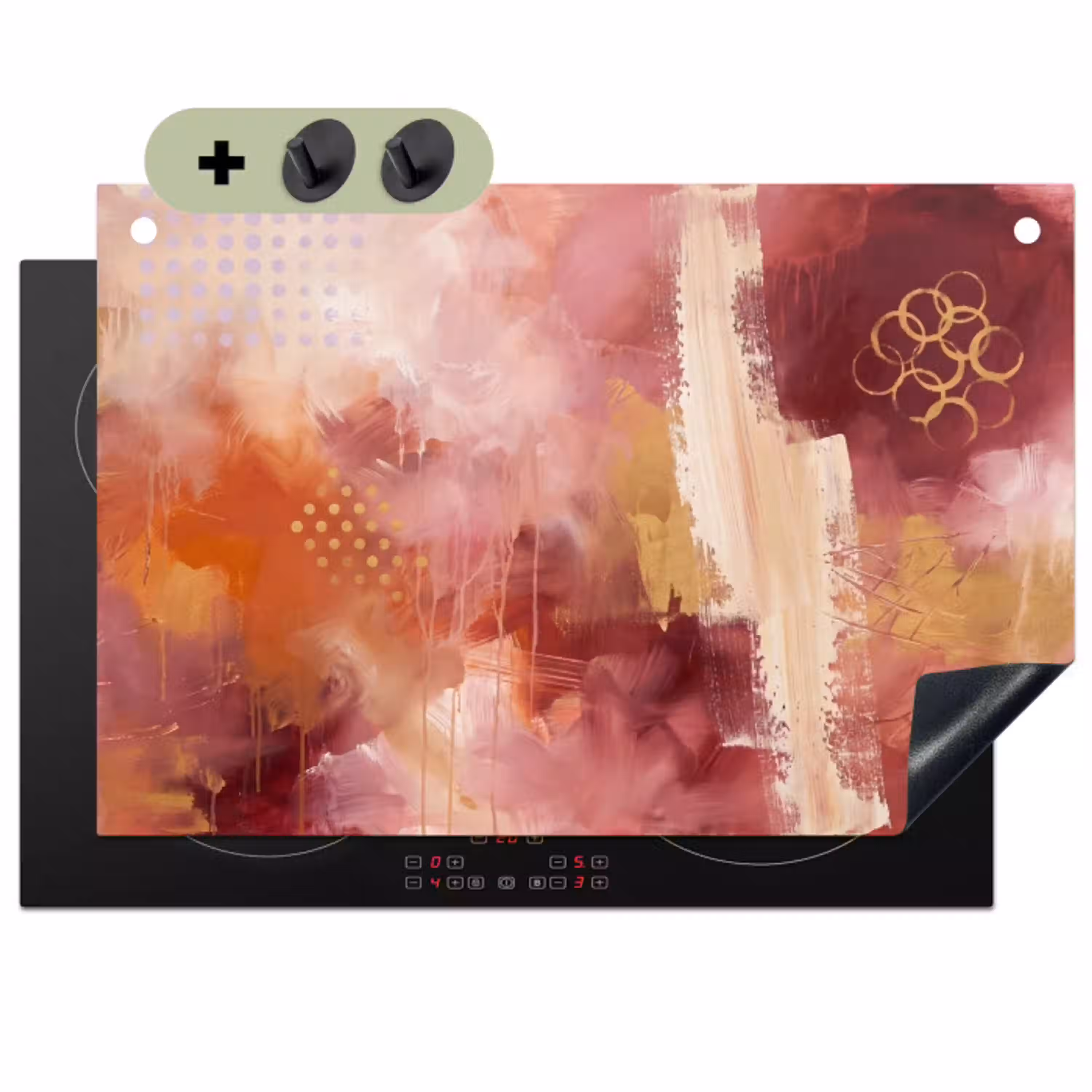 Abstract - Rood - Goud - Modern - Kunst Inductie beschemer met haakjes klein -3d