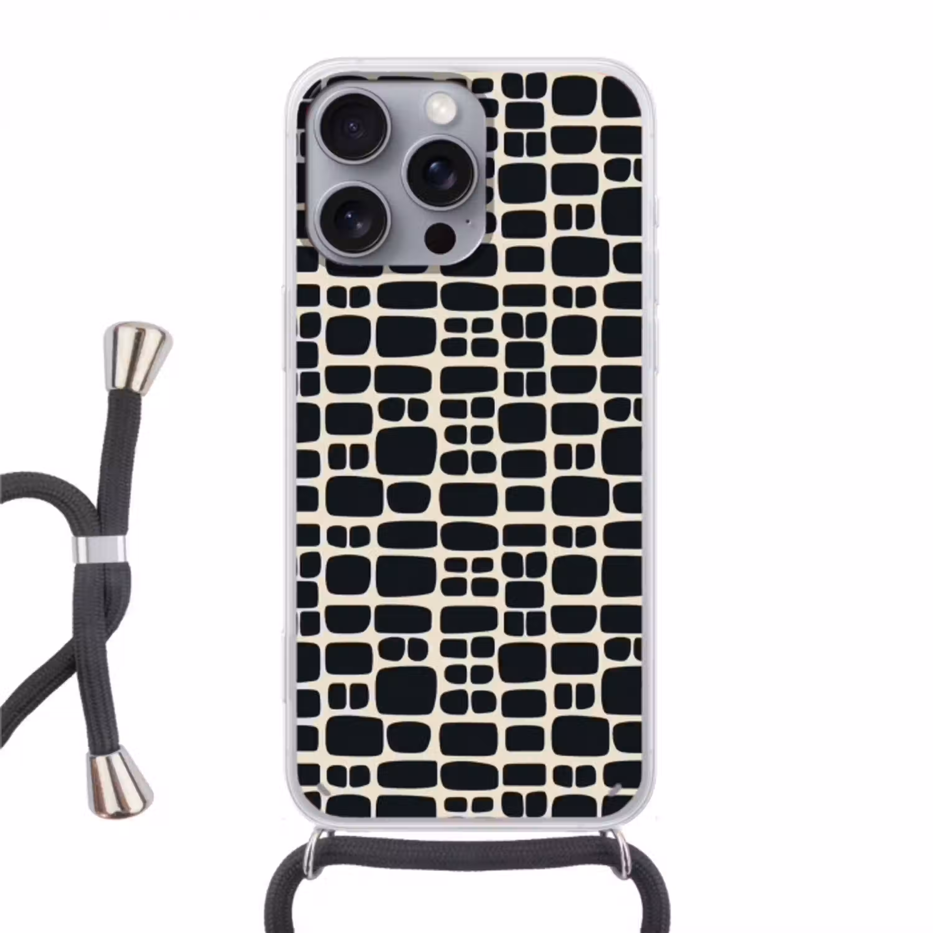 Modern - Organisch - Zwart Hoesje iPhone 16 Pro Max met koord klein 804 -3d