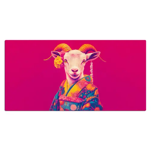 Geit - Hoorns - Kimono - Kleurrijk Muismat XXL klein -3d_leeg