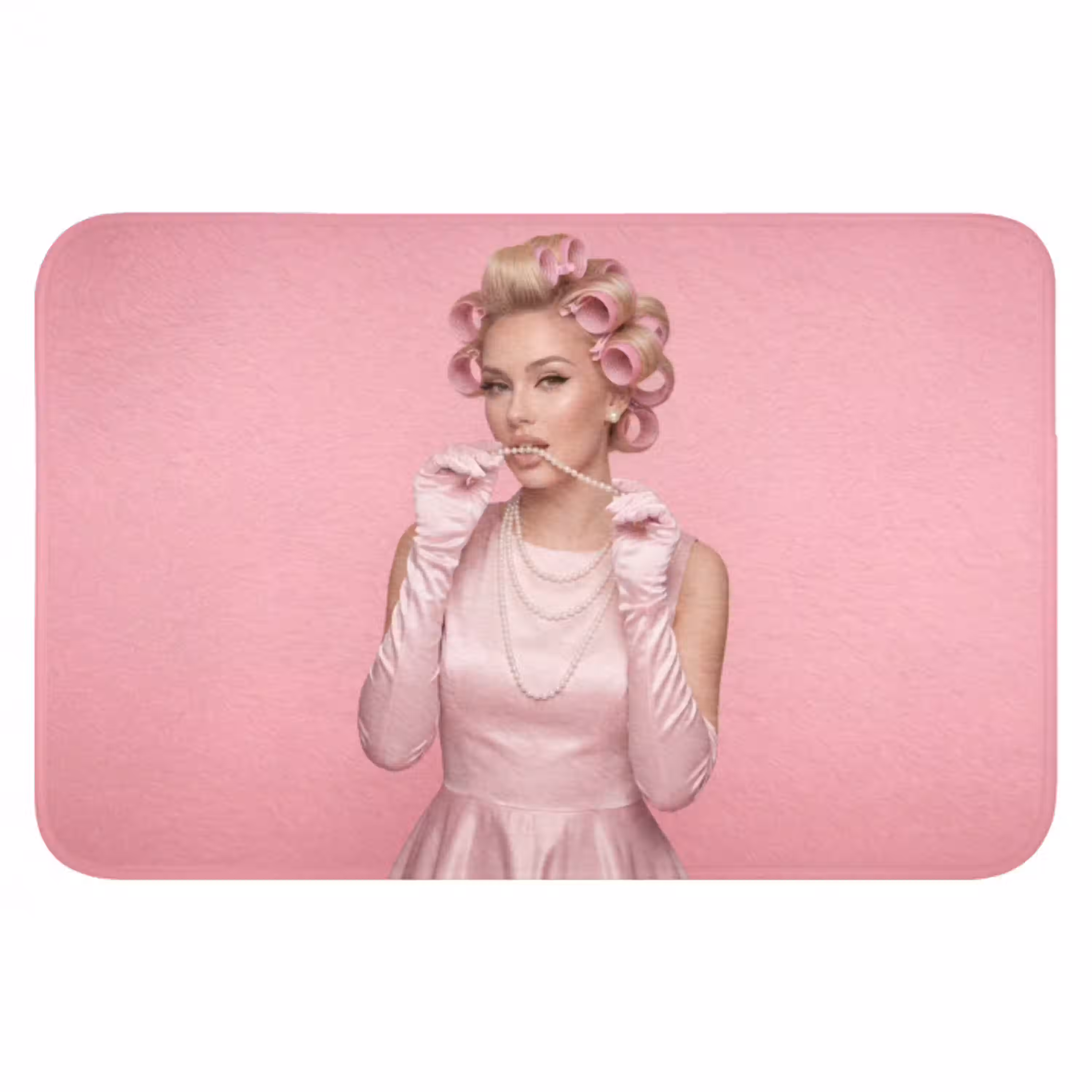Vrouw - Roze - Parelketting - Krulspelden WCmat klein -3d