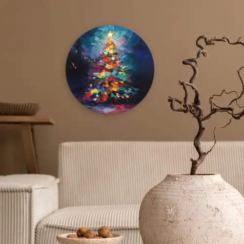 Kerstboom - Kerst - Abstract - Kleurrijk Wandcirkel kunststof plaat 5mm dik klein -sfeer1