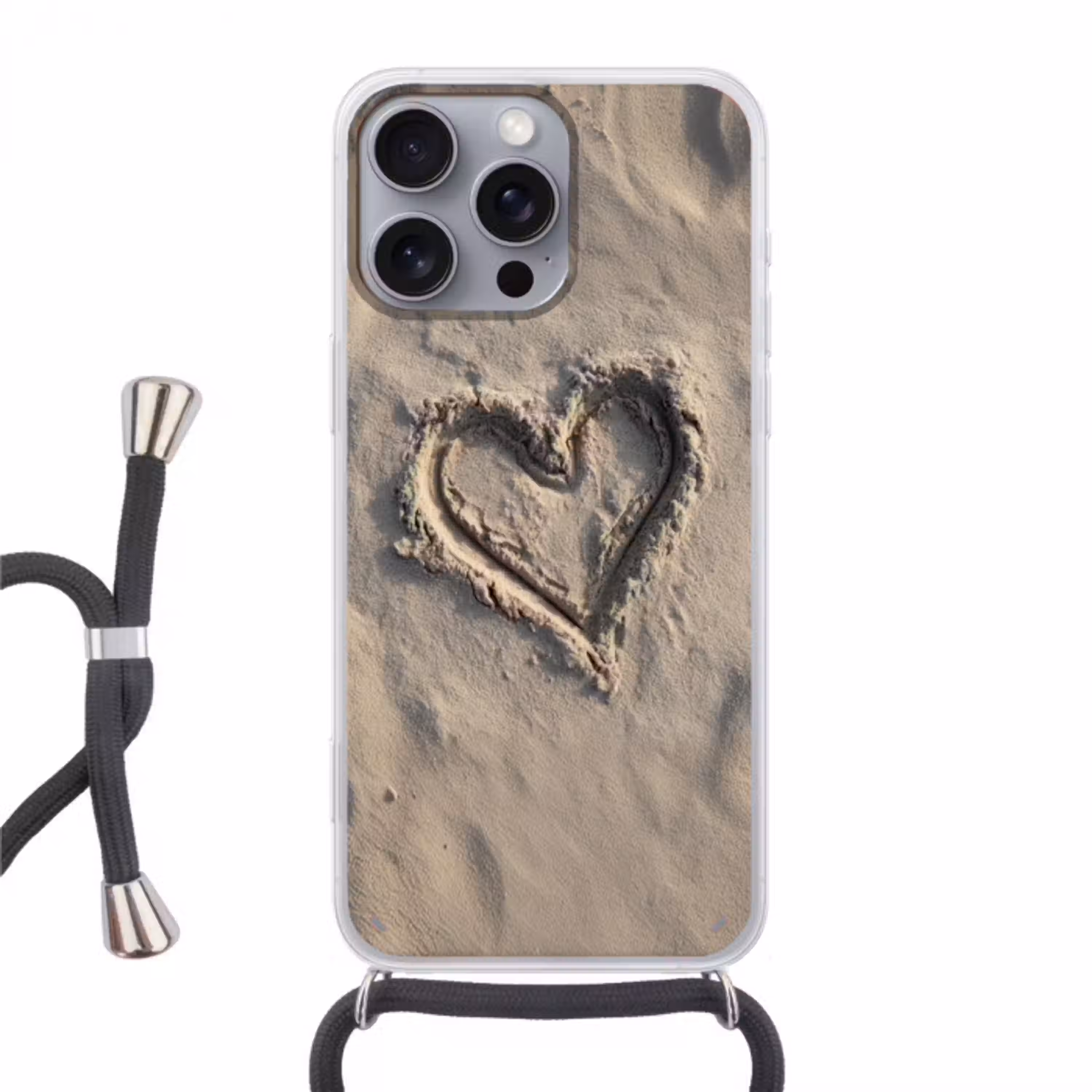 Hartvorm - Getekend - Beige - Zand Hoesje iPhone 16 Pro Max met koord klein -3d