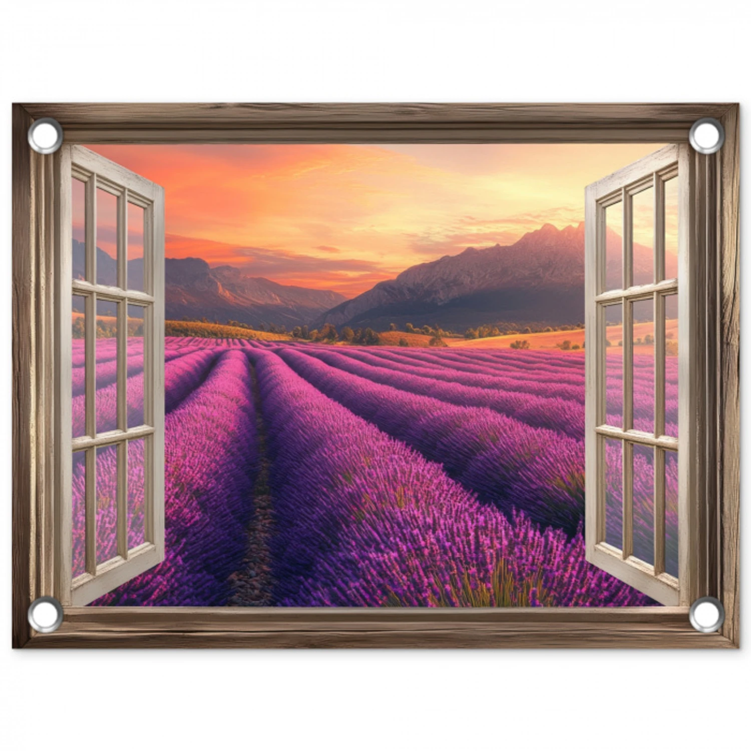 Doorkijk - Lavendel - Landschap - Bloemen - Paars tuinposter los doek klein -3d