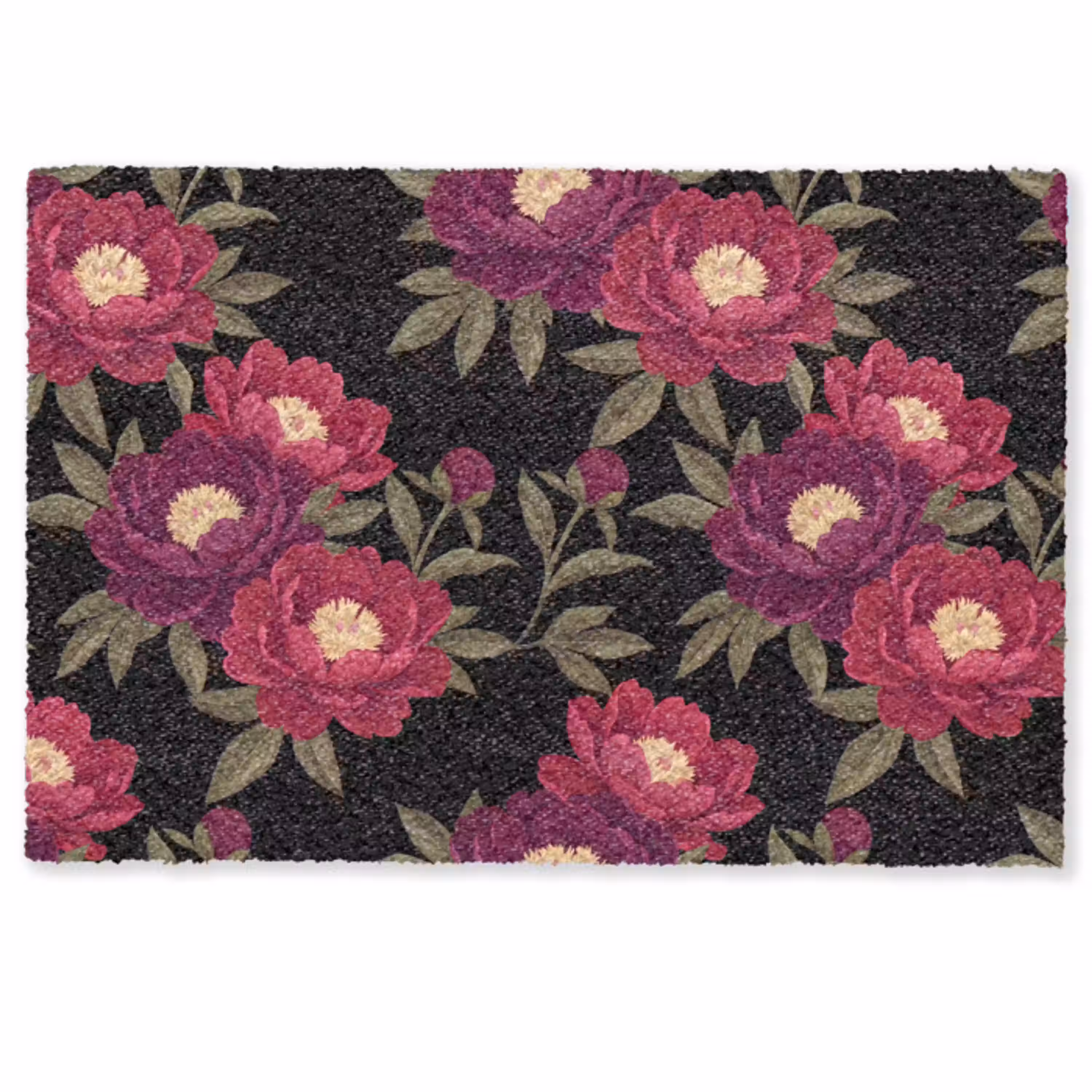 Bloemen - Patroon - Botanisch - Rood - Zwart Deurmat klein -zkaufland3d