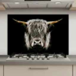 Schotse hooglander - Goud - Hoorns - Zwart wit - Koe - Dieren keuken achterwand spatscherm klein -3d_website