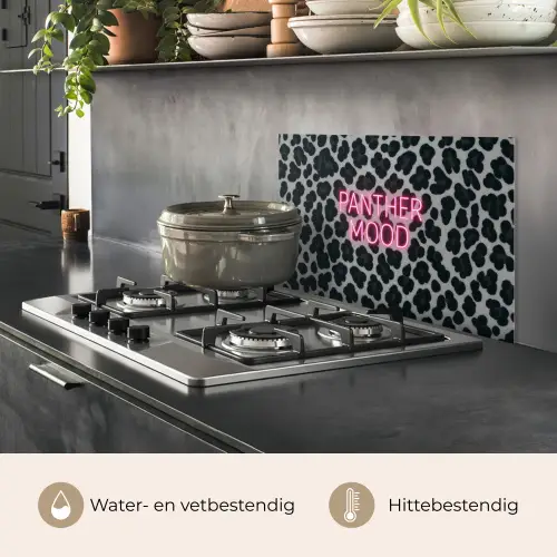 Panterprint - Zwart - Neonletters - Roze keuken achterwand spatscherm klein -usp_NL