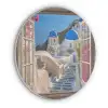 Doorkijk - Santorini - Landschap - Blauw - Grieks Akoestische PET Vilt - Rond klein -3d