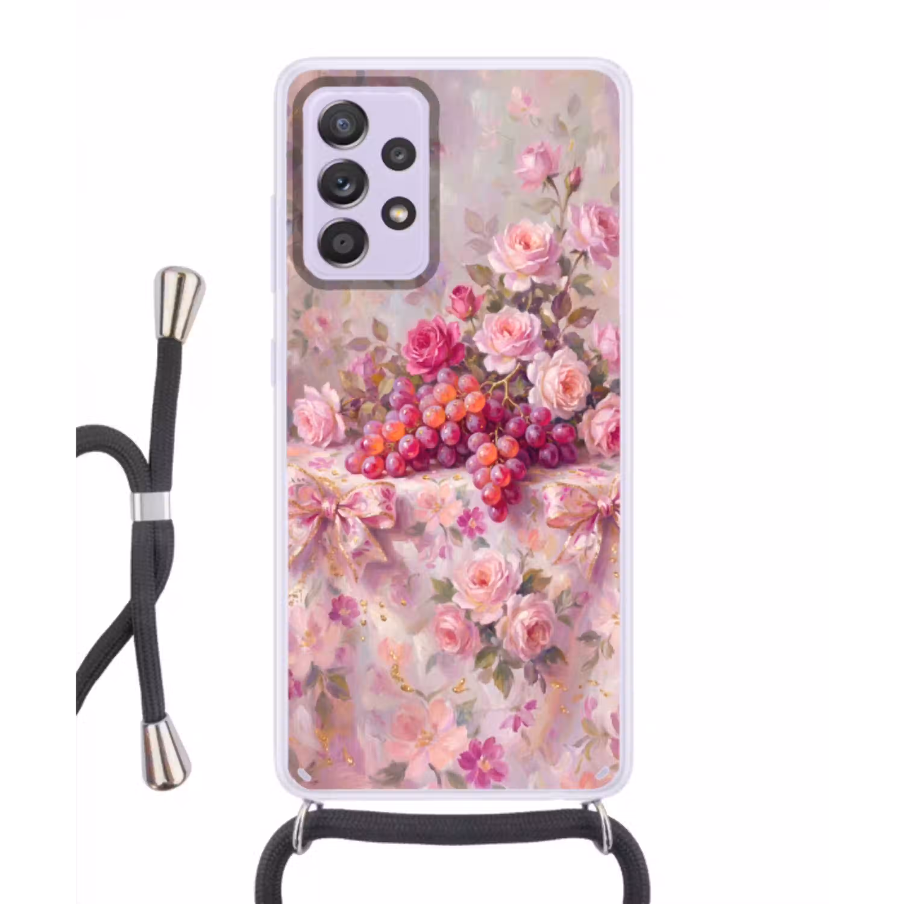 Eten - Bloemen - Stilleven - Roze - Goud Hoesje Samsung Galaxy A52 5G met koord klein -3d