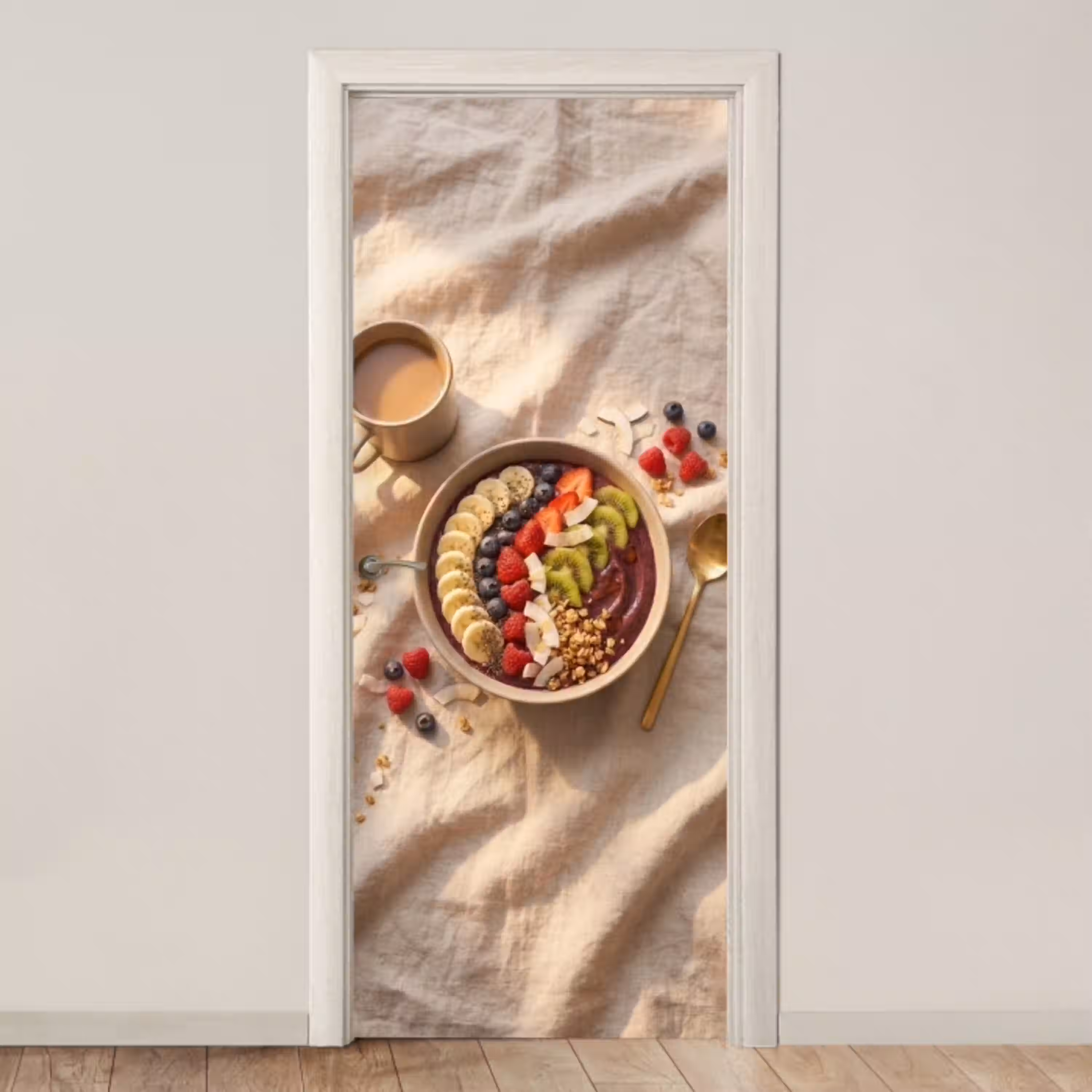 Eten - Ontbijtkom - Fruit - Gezond - Kleurrijk deurposter klein -3d_beige