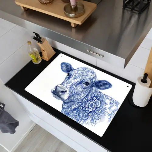 Illustratie - Koe - Blauw Inductie beschemer met haakjes klein -sfeer1