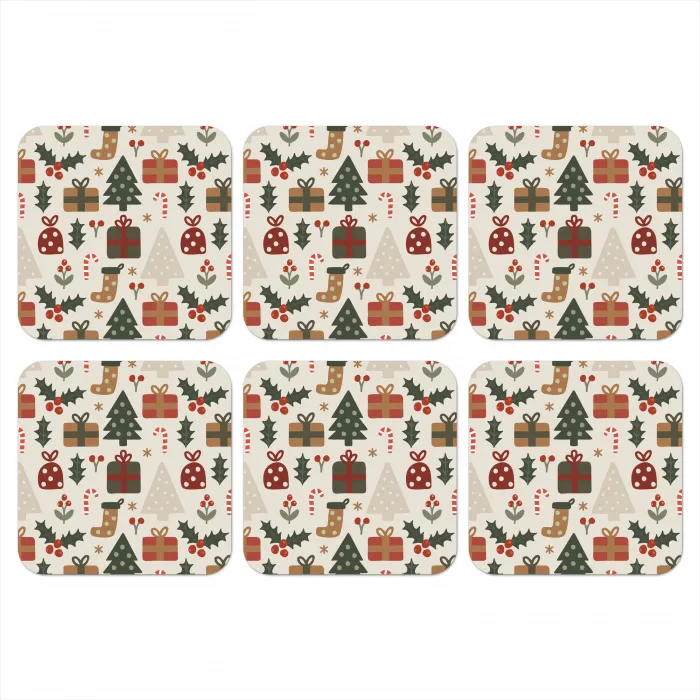 Illustratie - Kerstfiguren - Beige onderzetter kurk middel 366 -3d