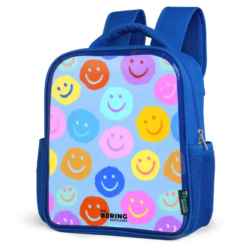 Vrolijk patroon van smileys Kinderrugzak - Blauw middel -schuin
