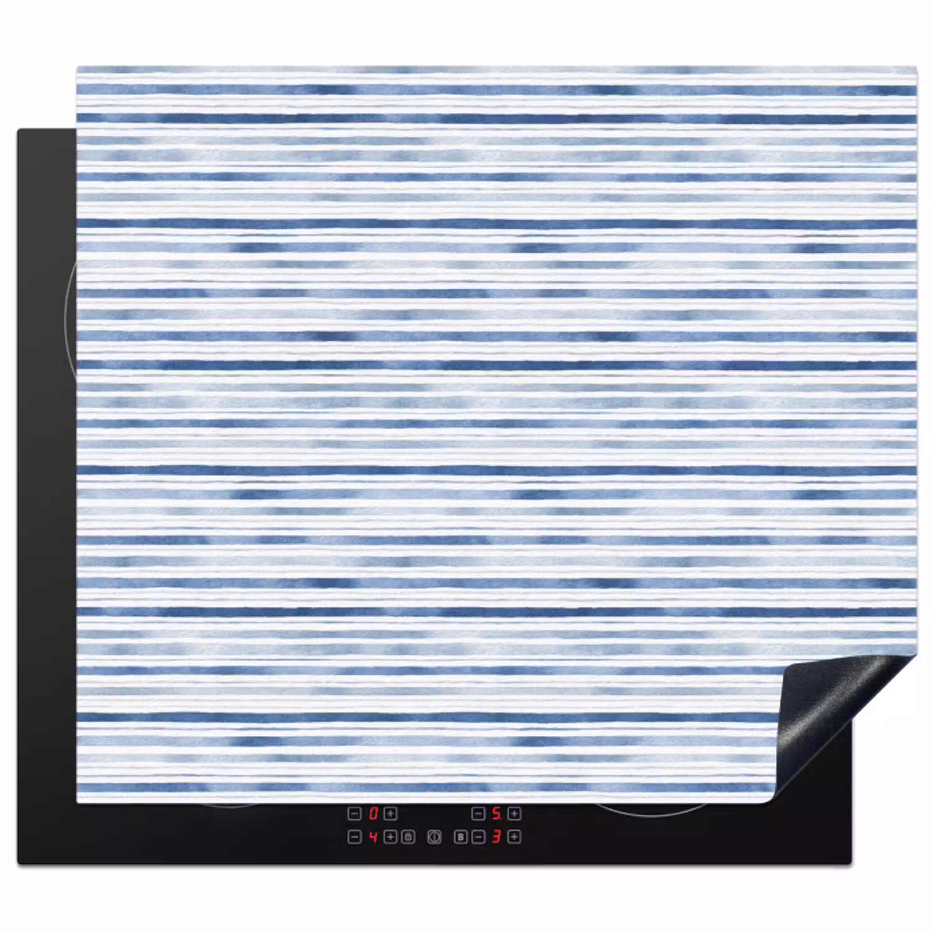Chic -  Strepen - Blauw - Wit Inductie beschermer vinyl 3mm middel 274 -3d