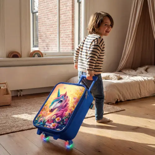 Eenhoorn met kleurrijke bloemen Kinderkoffer - Blauw klein -sfeer1