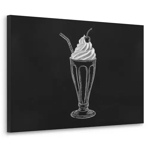 Ijscoupe - Kers - Krijtstijl - Slagroom Textielframe zwart klein -3d
