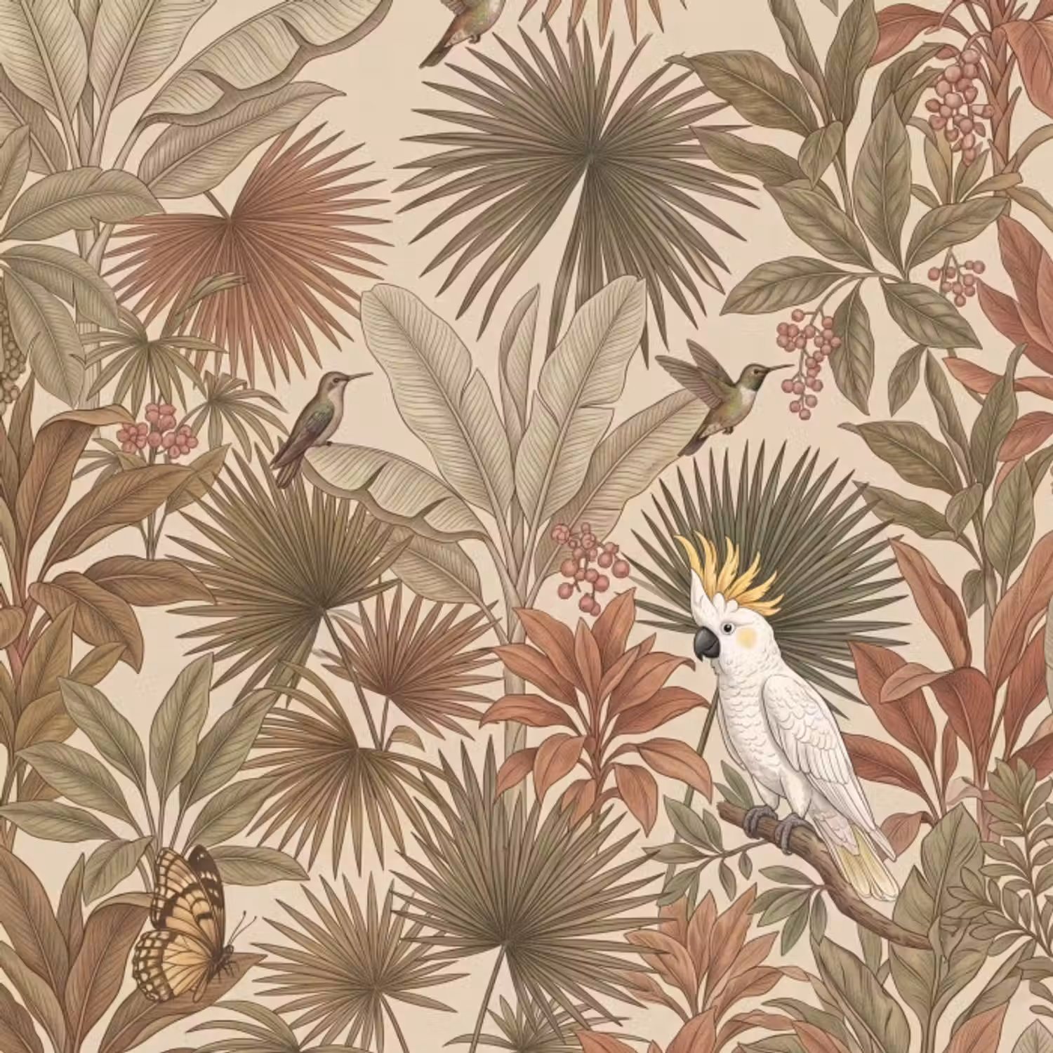 Tapete - Tropisch - Vögel - Beige