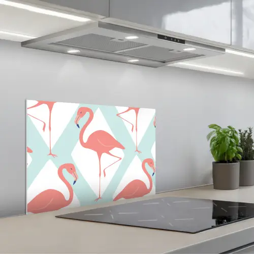Flamingo - Mintgroen - Ruit keuken achterwand spatscherm klein 900 -3d_schuin
