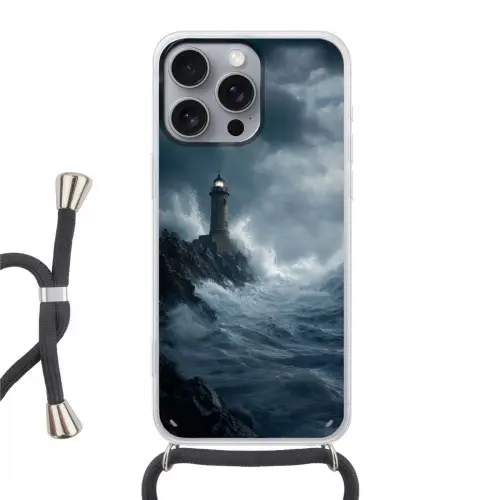 Rotsen - Vuurtoren - Golven - Klliffen Hoesje iPhone 16 Pro Max met koord klein -3d