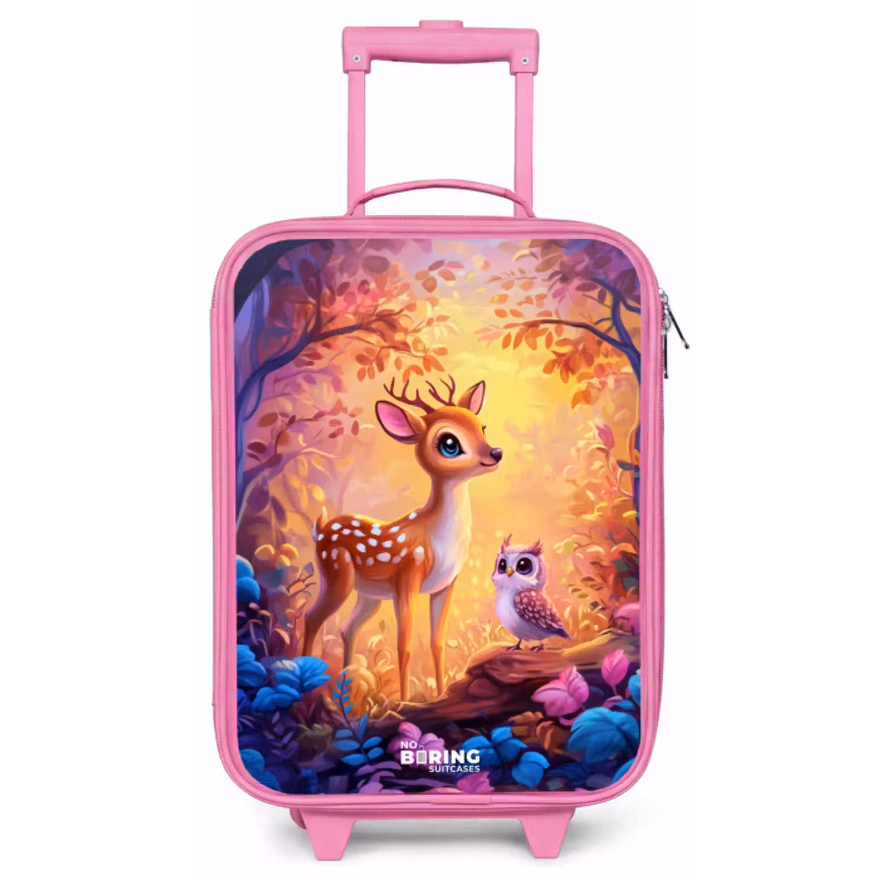 Hertje en uil in een roze sprookjesbos Kinderkoffer - Roze klein -zz3dotto