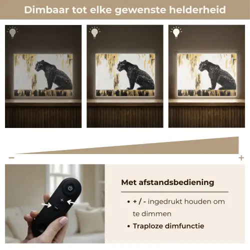 Panter - Zwart - Abstract - Goud Light Box met batterij (Wandlamp) middel -USP_dimbaarNL