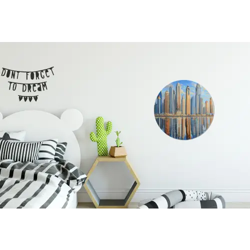 Skyline - Wolkenkrabbers - Water - Blauw Wandcirkel aluminium klein -kinderkamer