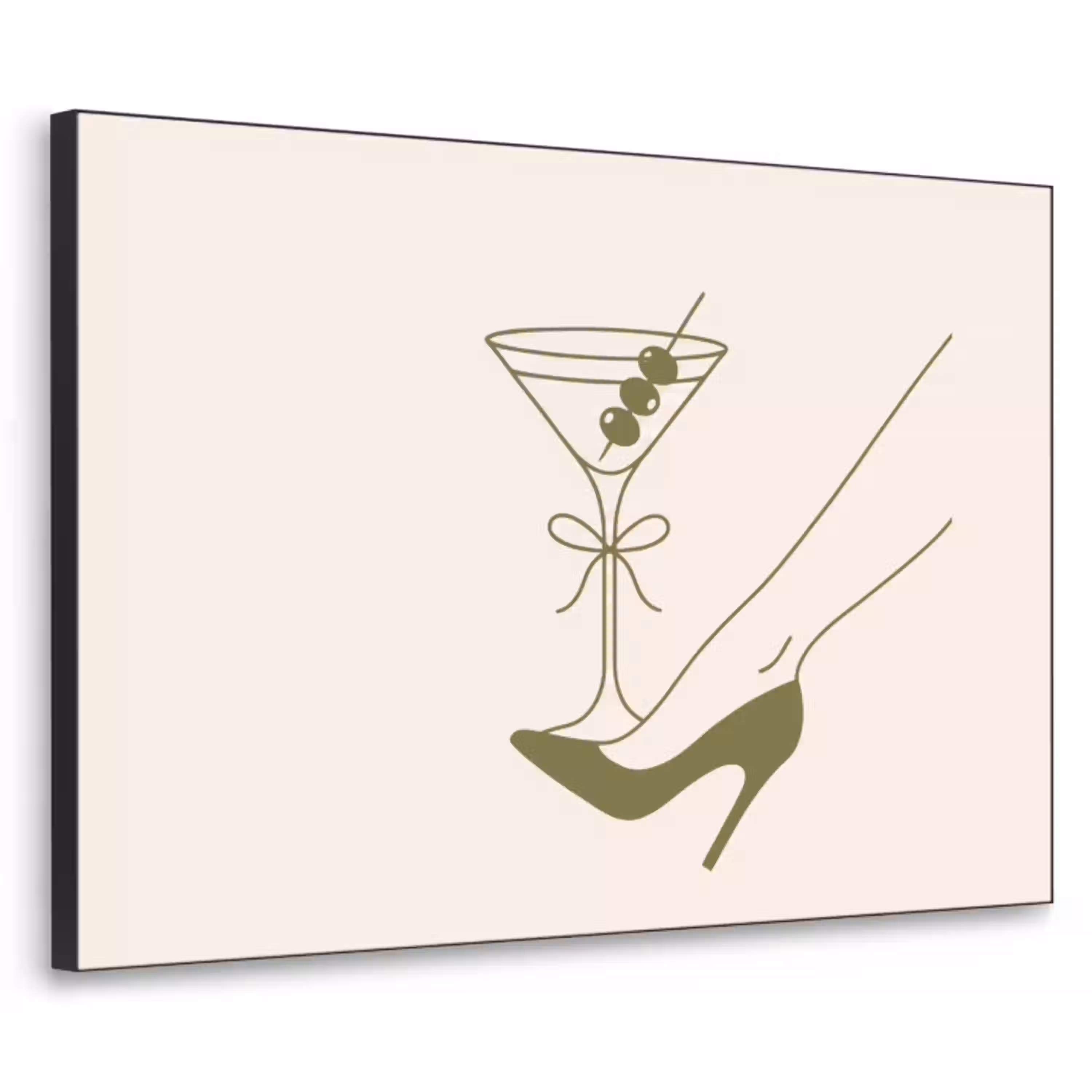 Drank - Martini - Hoge hak - Mode - Groen Textielframe zwart klein -3d