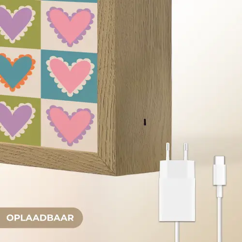 Retro - Kleuren - Patroon - Hartjes Light Box met batterij (Wandlamp) middel 907 -USP_websiteoplaadbaarNL